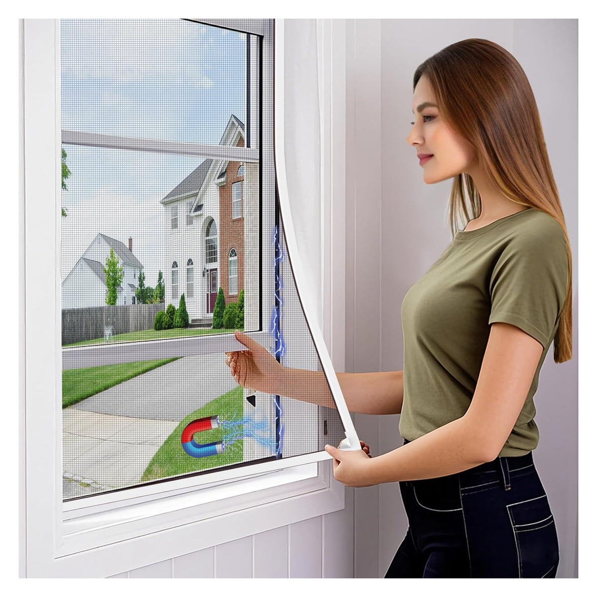 OWYR Magnetic DIY Window Fly Screen Mesh Bug Net - White Frame 120x130cm