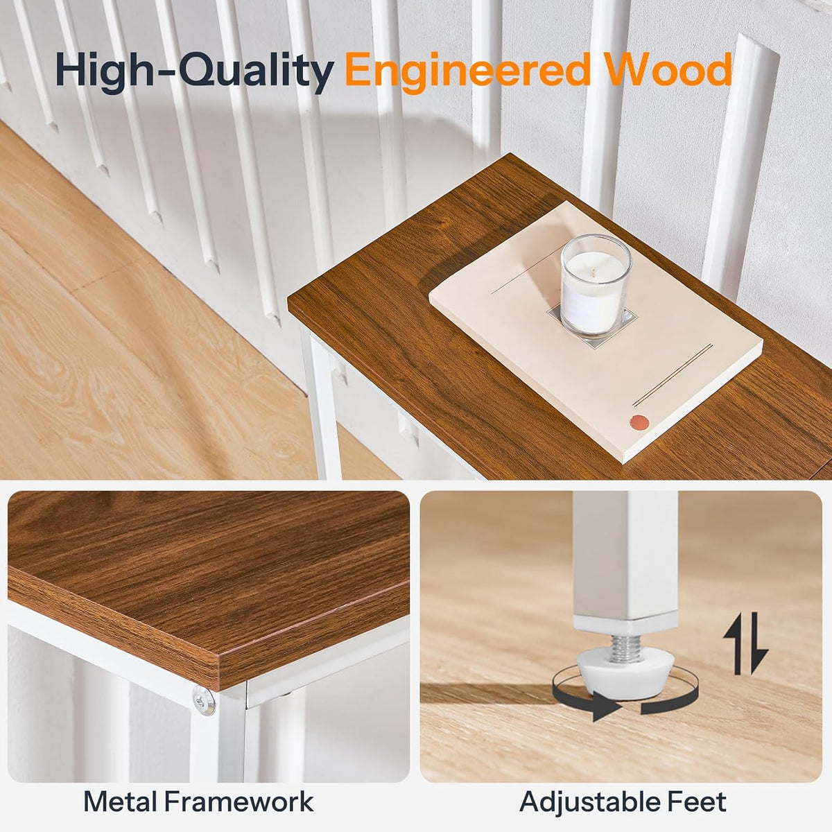 HOOBRO Slim Console Table - White & Walnut Narrow Entryway Sofa Display Table