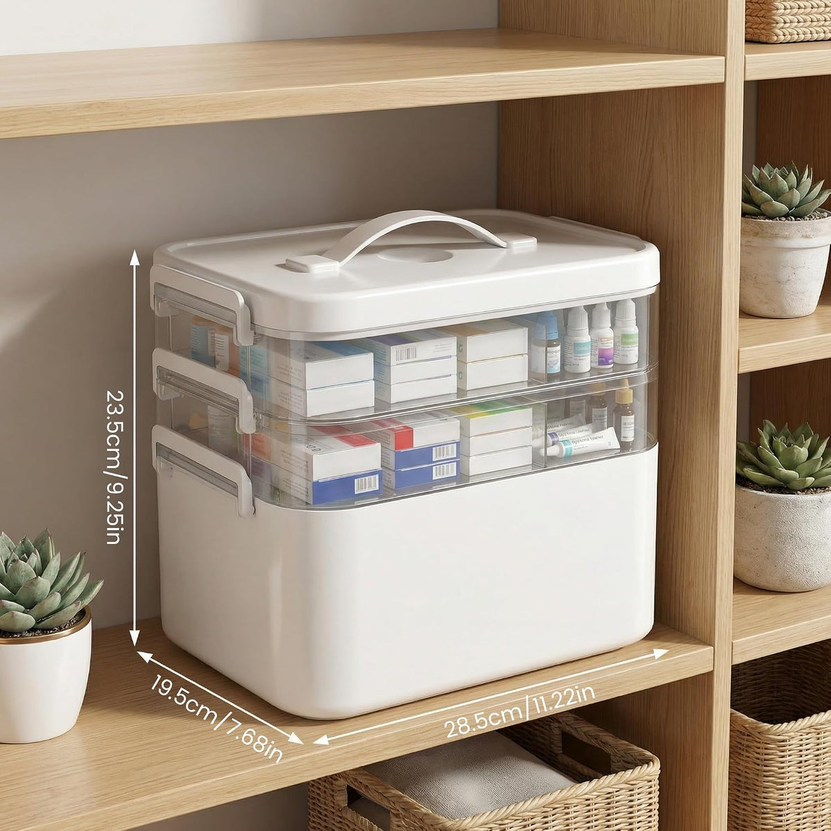 Kryndle 3 Layer Medicine Storage Box with Compartments - Portable First Aid Organiser Case