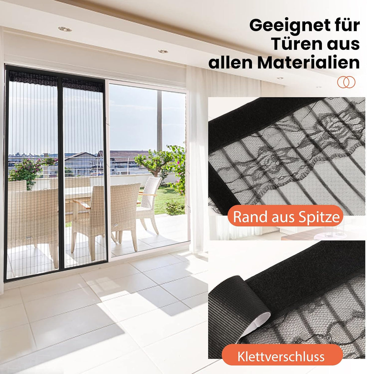 DIKER 120x210cm Magnetic Fly Screen Door - Hands-Free Mesh Insect Net Screen Black
