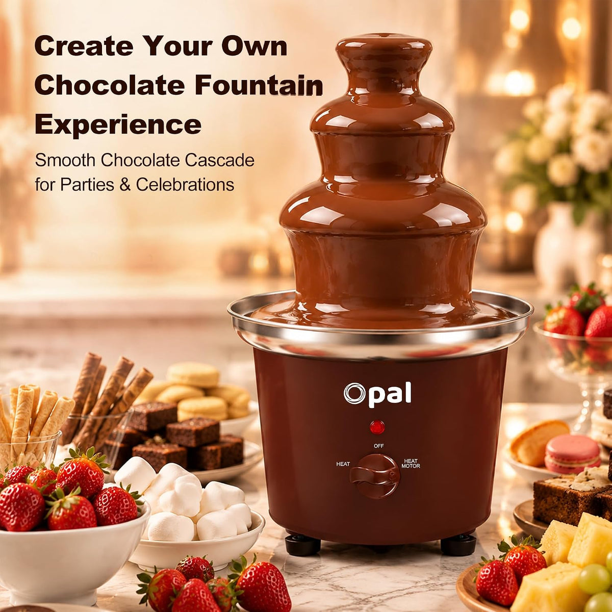 Opal Extra Large 900ml Stainless Steel 3-Tier Chocolate Fountain Fondue Machine