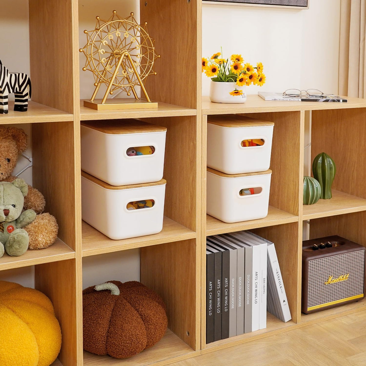 Citylife 2-Pack 6.5L Plastic Storage Boxes with Wooden Lids