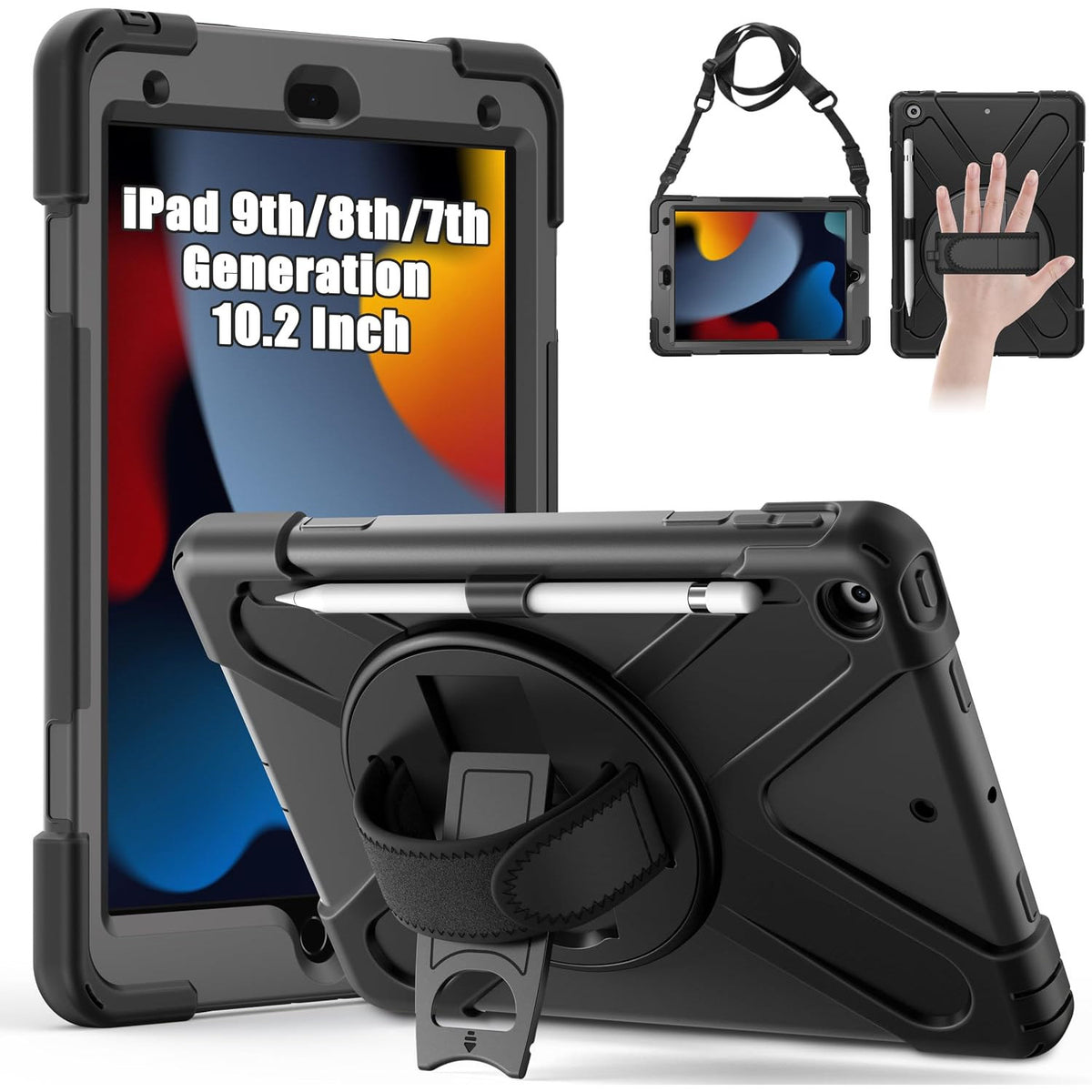Gerutek Heavy-Duty Protective Case for iPad 10.2 Inch Black