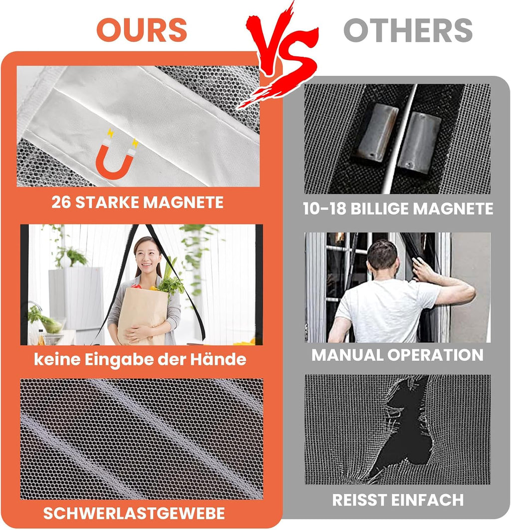 DIKER 120x200cm Magnetic Fly Screen Door - White Insect Mesh Curtain with Drill-Free Installation
