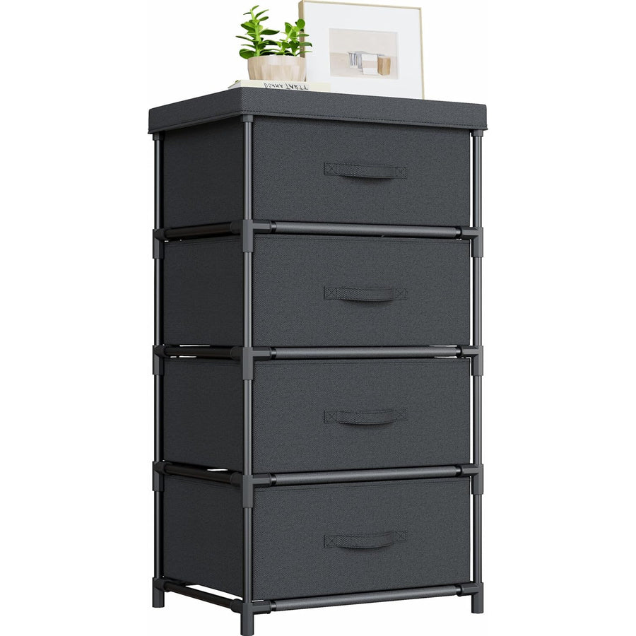 WANGIRL Fabric Chest of 4 Drawers Bedroom Storage Unit - Steel Frame Dresser Organiser Black