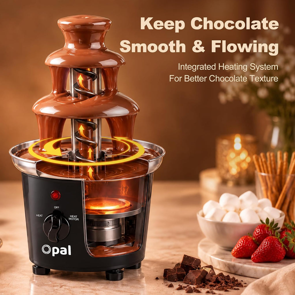 Opal 3 Tier Stainless Steel Electric Chocolate Fountain 500ml Fondue Machine Set