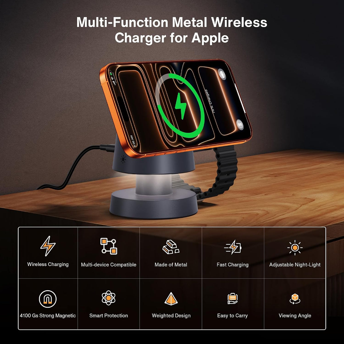 iVANKY 3-in-1 Magnetic Wireless Charging Station - 15W Fast Charging Stand for iPhone, Apple Watch & AirPods