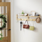 STELLSTAR 2 Pack Bamboo Wall Mounted Coat Rack with Shelf & 8 Hooks (Natural)