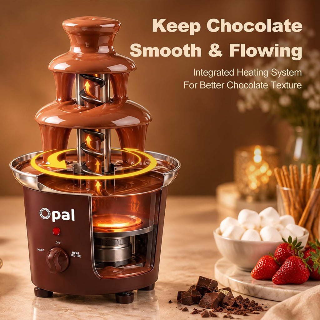 Opal Extra Large 900ml Stainless Steel 3-Tier Chocolate Fountain Fondue Machine