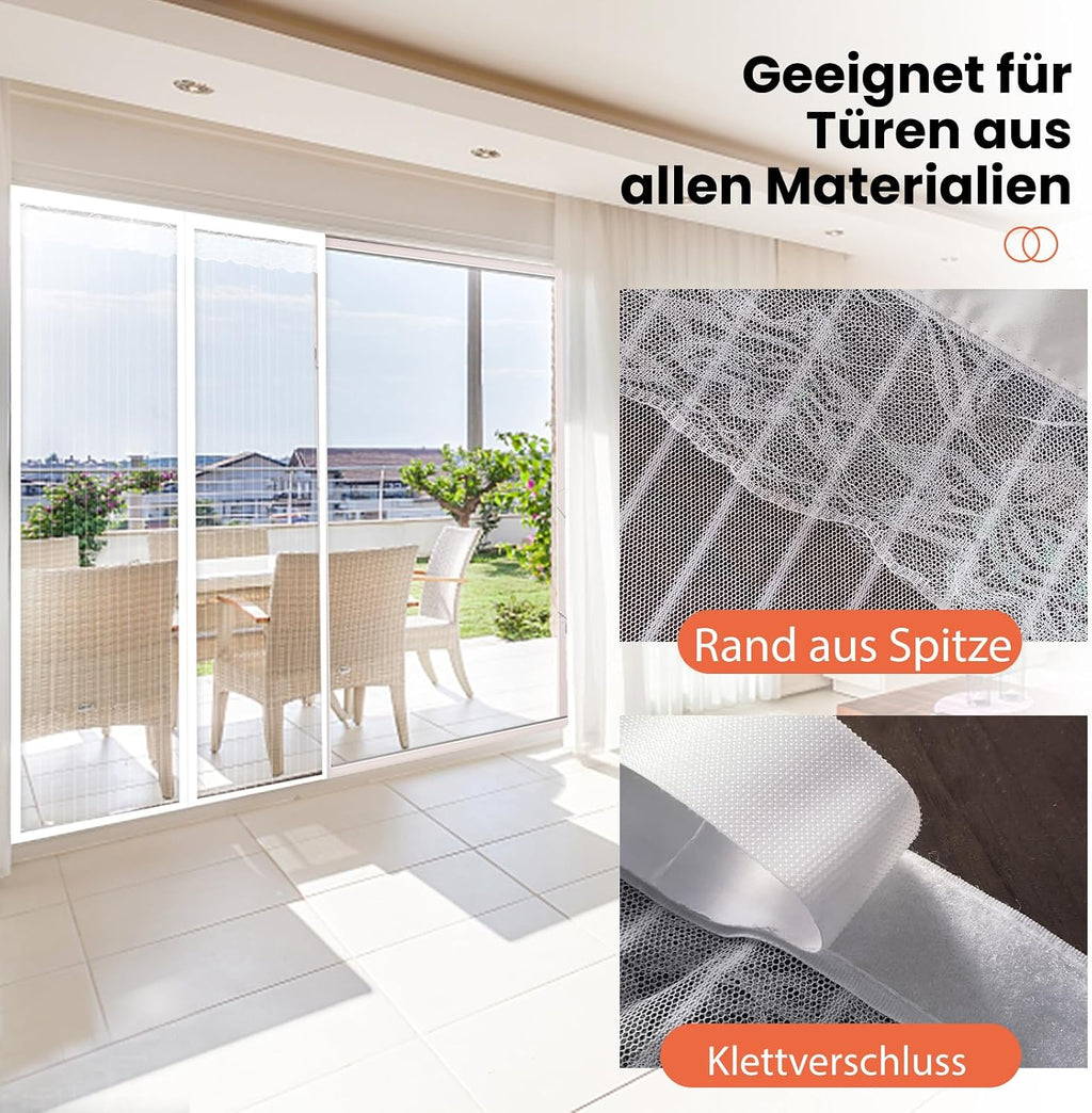 DIKER 120x200cm Magnetic Fly Screen Door - White Insect Mesh Curtain with Drill-Free Installation