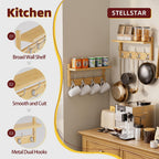 STELLSTAR 2 Pack Bamboo Wall Mounted Coat Rack with Shelf & 8 Hooks (Natural)