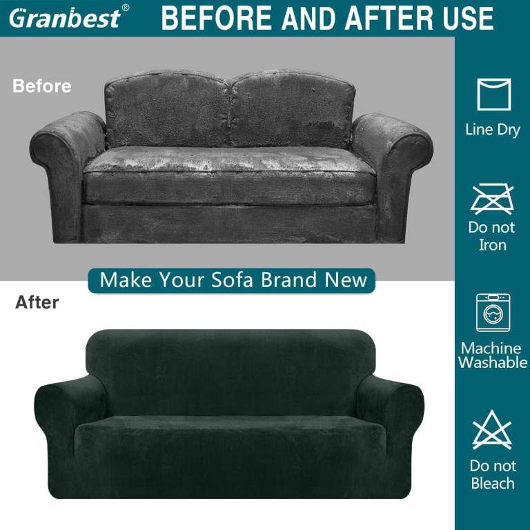 Granbest Luxury Dark Green Velvet Sofa Cover - High Stretch 3 Seater Couch Slipcover Protector