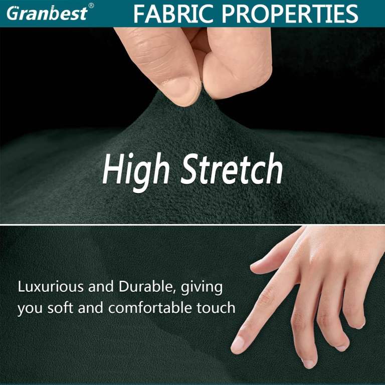 Granbest Luxury Dark Green Velvet Sofa Cover - High Stretch 3 Seater Couch Slipcover Protector