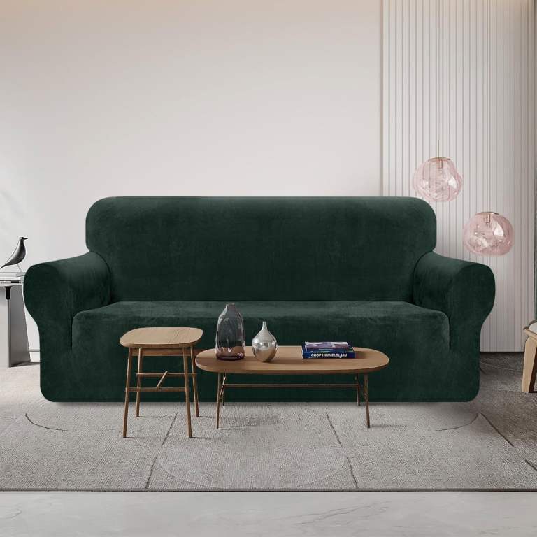Granbest Luxury Dark Green Velvet Sofa Cover - High Stretch 3 Seater Couch Slipcover Protector