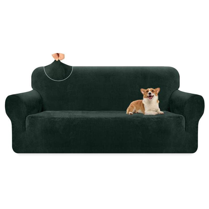 Granbest Luxury Dark Green Velvet Sofa Cover - High Stretch 3 Seater Couch Slipcover Protector