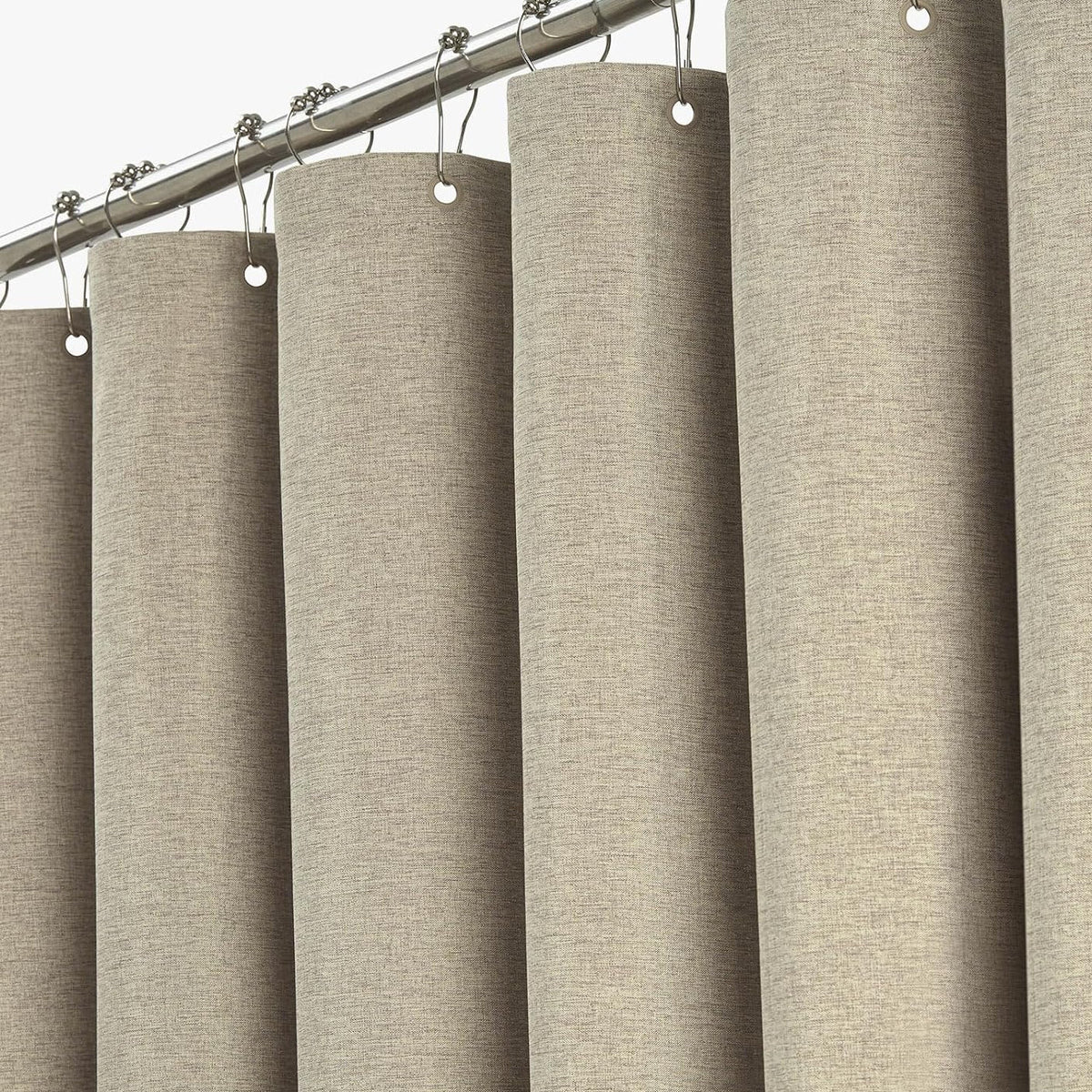 BTTN Linen Look Weighted Shower Curtain, Waterproof, 182x182cm, Tan/Khaki