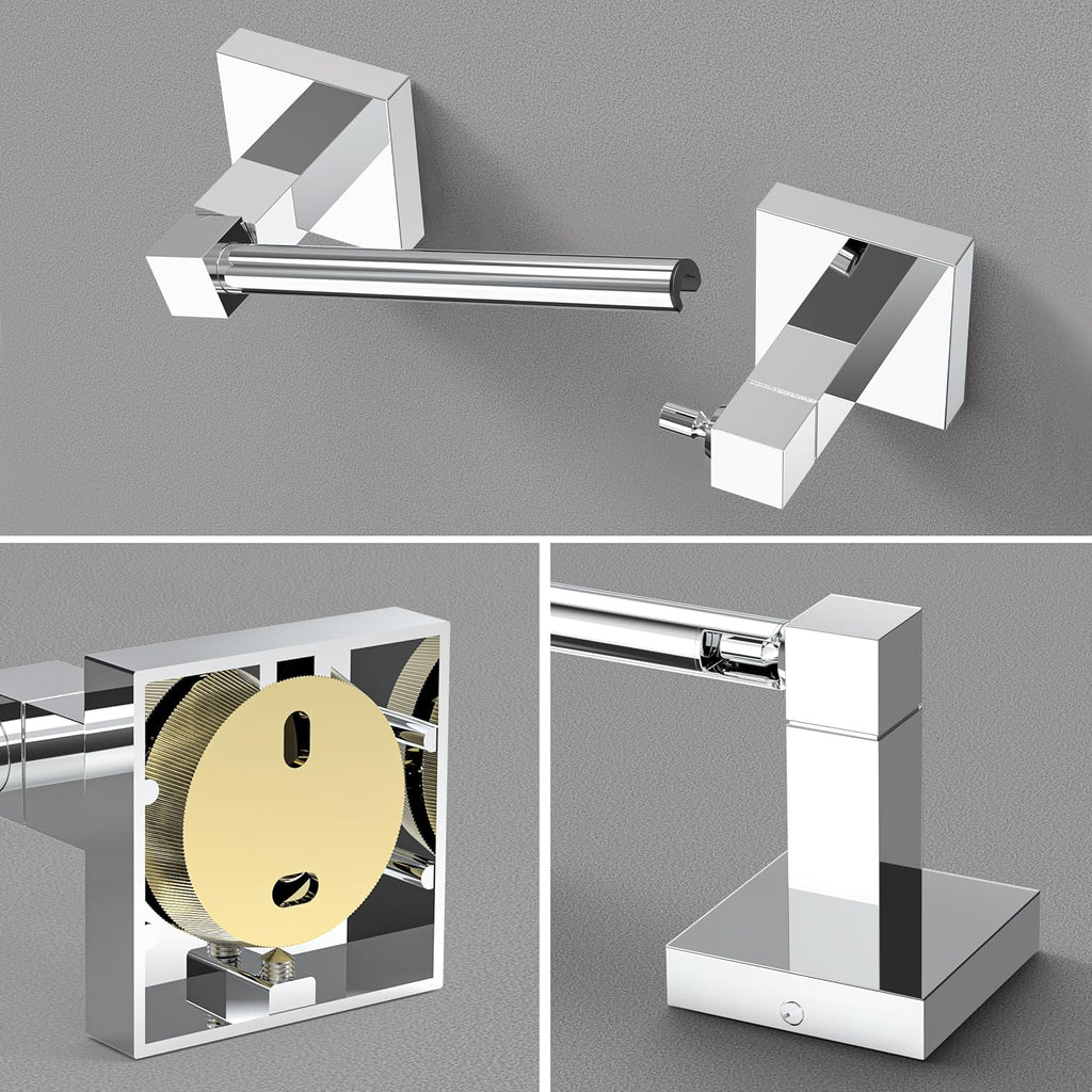 WZRUA Chrome Bathroom Accessories Set - Wall Mounted Toilet Paper Holder & Towel Ring