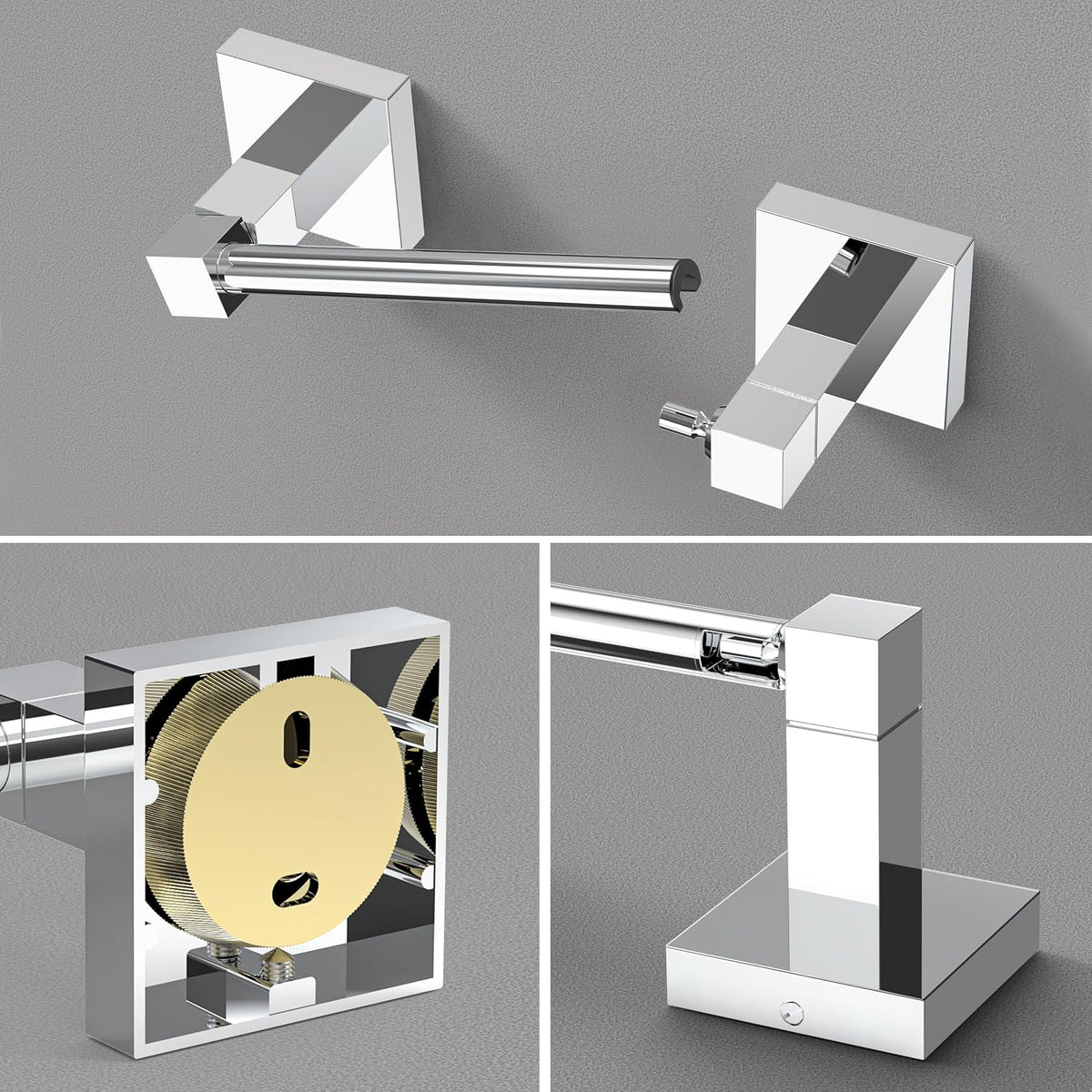 WZRUA Chrome Bathroom Accessories Set - Wall Mounted Toilet Paper Holder & Towel Ring