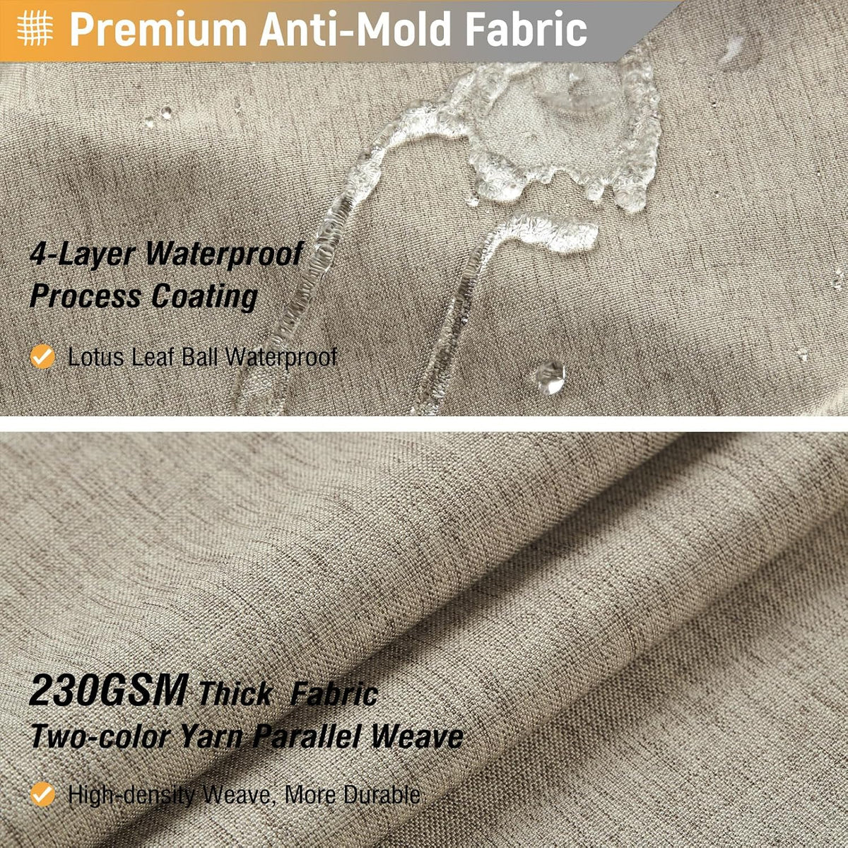 BTTN Linen Look Weighted Shower Curtain, Waterproof, 182x182cm, Tan/Khaki